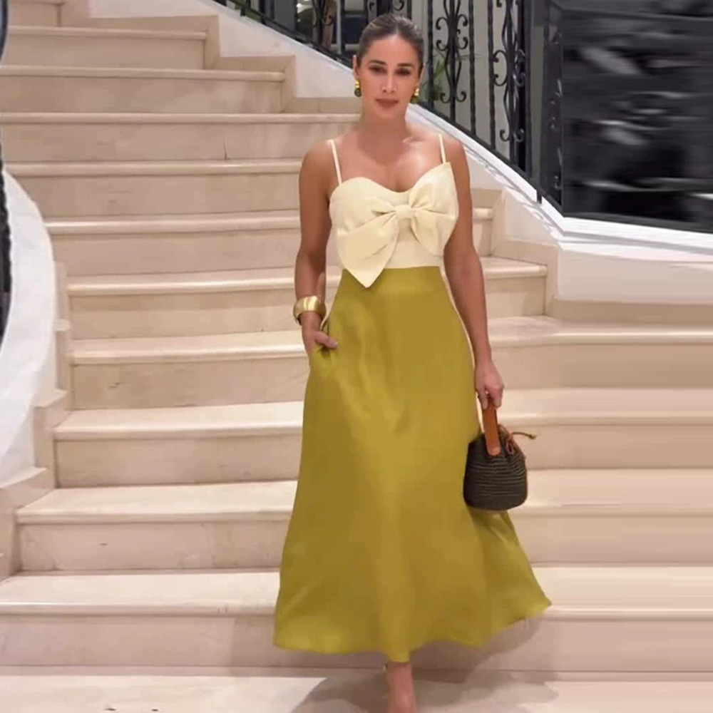 Forever 21 Summer Bow Strap Colorblock Elegant Maxi Dress
